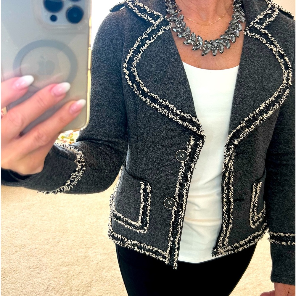 Mystree Knit Jacket With Fringe Size Small - image 7